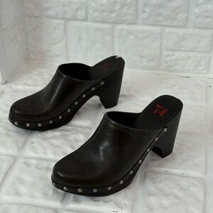 ♡ black wooden clog mules ♡